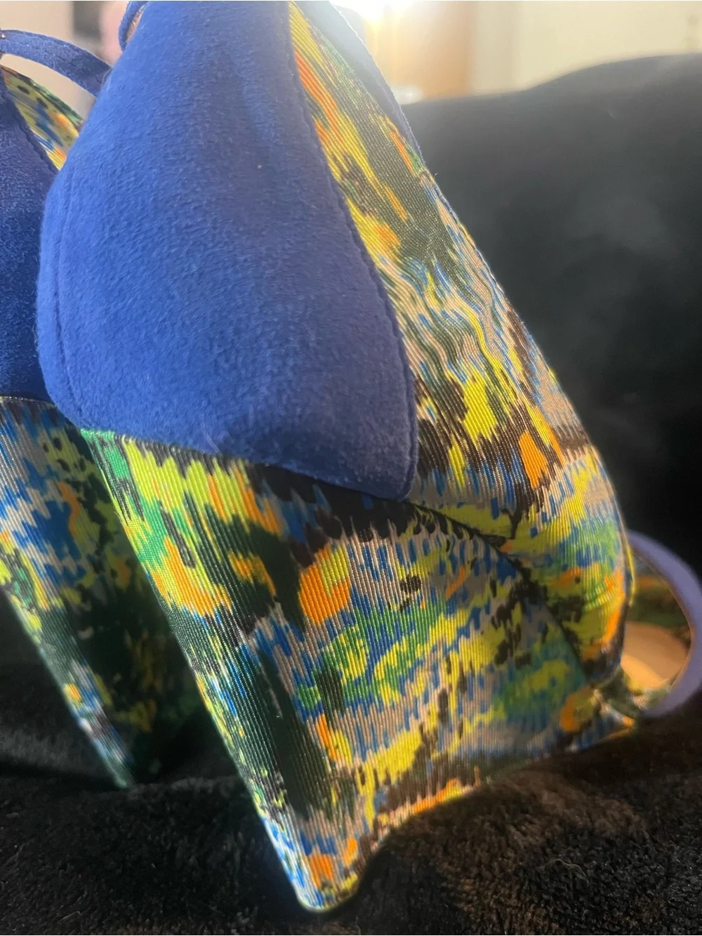 Blue Open-Toe Espadrille Heels with Multicolor Accent
